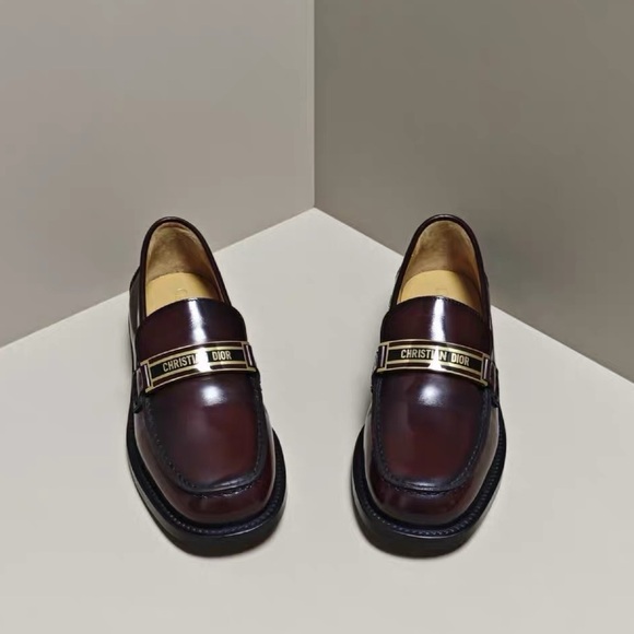 Authentic Dior Burgundy Loafers with Gold Accent - Picture 2 of 6